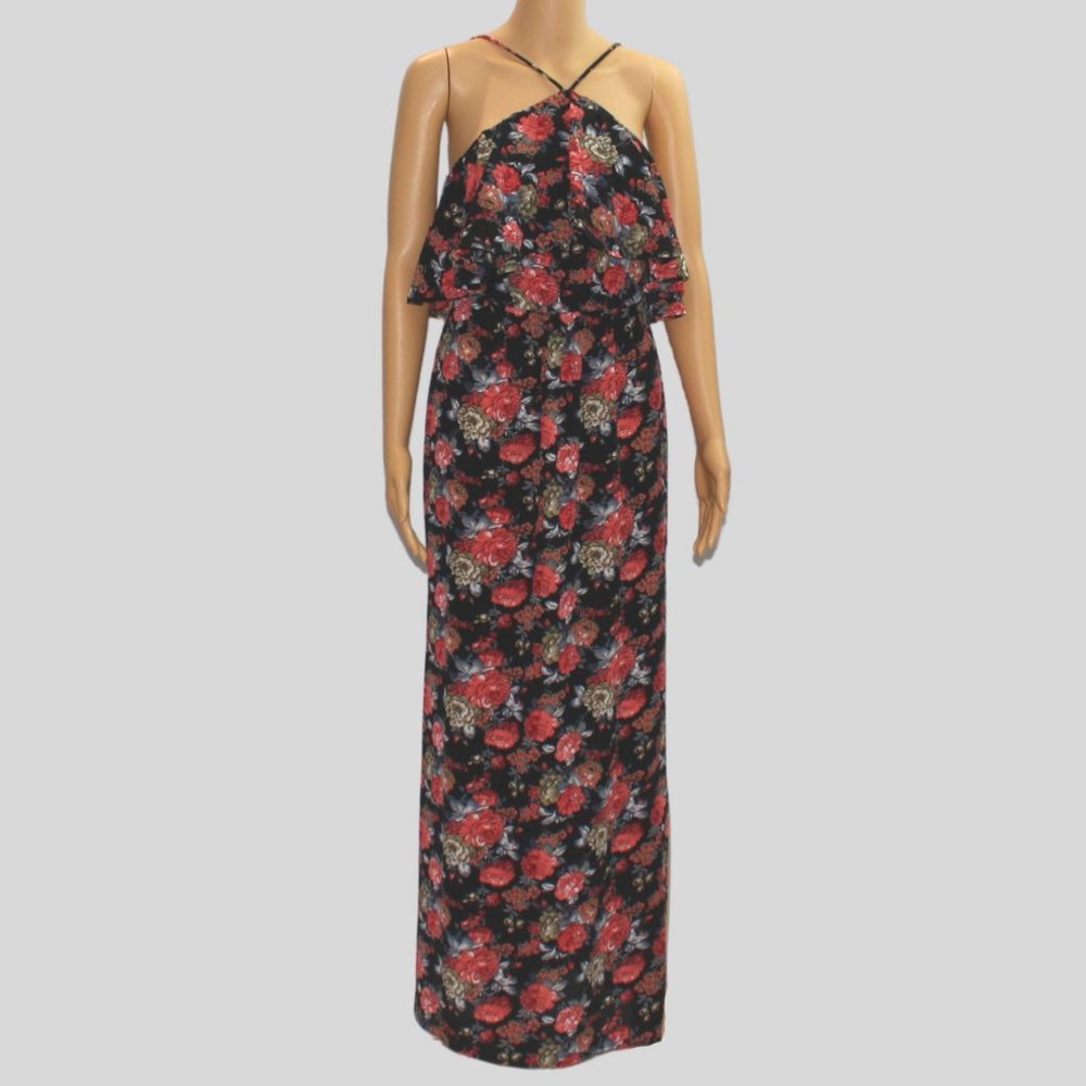 Long Black Summer Dress with Floral Design